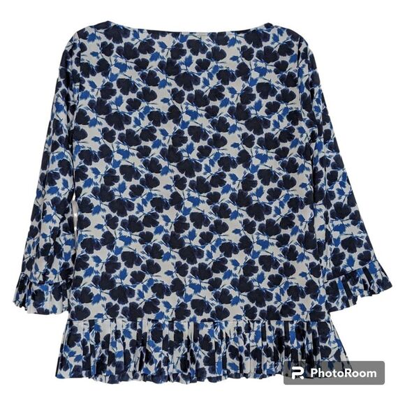 Like NEW! BR Womens Blouse Floral Vine Tunic, Navy, Blue & White, Sz S - Picture 3 of 6